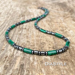 Echte malachietketting heren, hematietketting heren, malachietchoker heren, kralenketting heren, surferketting, chokerketting