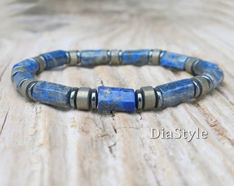 Lapislazuli Perlenarmband für Herren - Pyrit & Hämatit, Boho Schmuck
