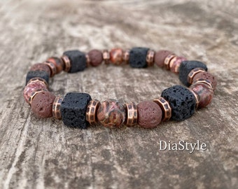 Men's Lava Stone Bracelet, Men's Leopard Skin Jasper, Men's Bracelet, Men's Mala Yoga Bracelet, Spiritual Bracelet, Energy Bracelet