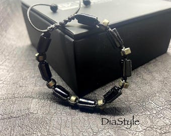 Black Tourmaline Pyrite Adjustable Bracelet – Protection Stone Jewelry