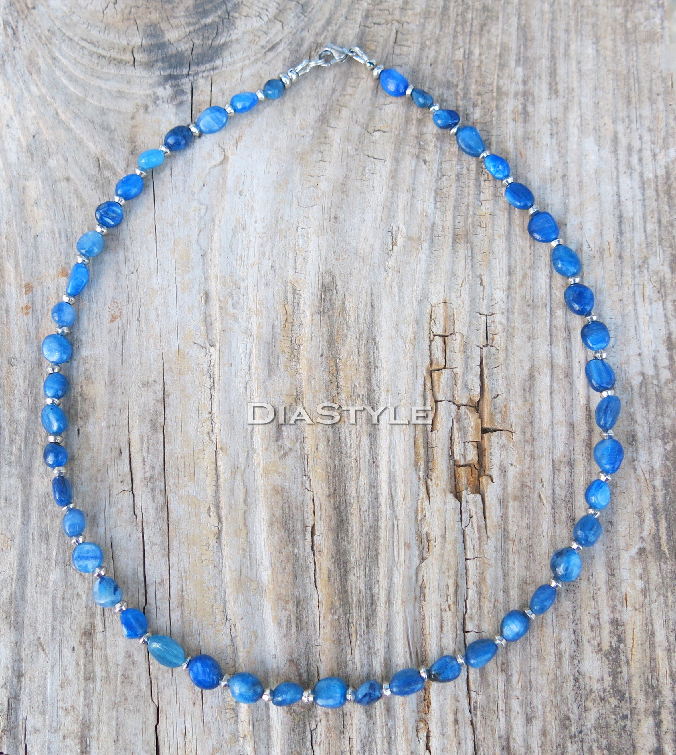 Mens Blue Kyanite Necklace Mens Beaded Necklace Gemstone Etsy