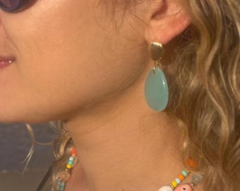 Aqua Jade Drop Earrings, Jadeite Dangle Earrings, Teardrop Jade Earrings, Minimalist Jewelry, Beach Gift for Her, Handmade Earrings