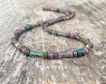 Men's Indian Agate & Copper Beaded Necklace