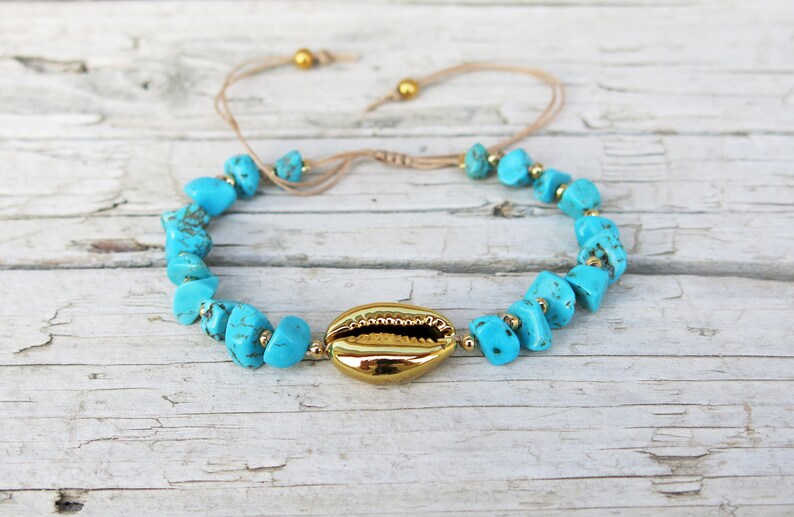 Summer Jewelry Cowrie Shell Jewelry Turquoise Bracelet Gold Cowrie Shell Bracelet Beach Jewelry Cowrie Shell Bracelet