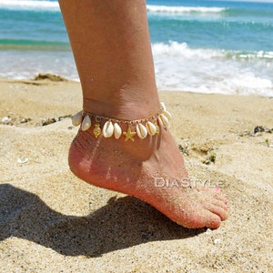 Cowrie Shell Anklet, Cowrie Shell Bracelet, Gold Starfish Bracelet, Gold Fish Bracelet, Cowrie Shell Jewelry, Beach Jewelry, 24k Gold Plated