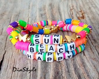 Surfer Bracelet, Summer Bracelet, Custom Bracelet, Neon Bracelet, Colorful Bracelet, 24k Gold Plated, Beach Jewelry