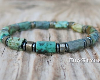 Mens African Turquoise Bracelet, Men's Beaded Bracelet, Meditation Bracelet, Mala Yoga Bracelet, Energy Bracelet, Spiritual Bracelet,