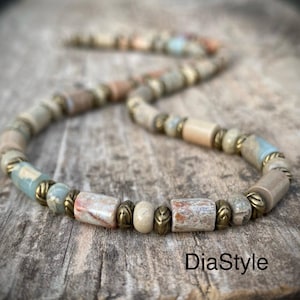 Men's Sea Sediment Jasper Necklace: Beaded Gemstone Jewelry