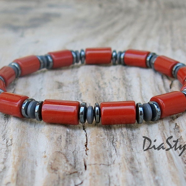 Men's Red Jasper Bracelet, Men's Beaded Bracelet, Men's Hematite Bracelet, Meditation Bracelet, Mala Yoga Bracelet, Energy Bracelet,