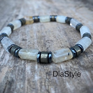 Men's Citrine Bracelet: Beaded Pyrite & Hematite Energy Bracelet