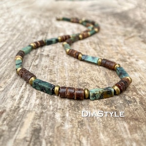 Afrikaanse turkooisketting heren, kokosnootketting heren, kralenketting heren, surferketting, herensieraden, chokerketting