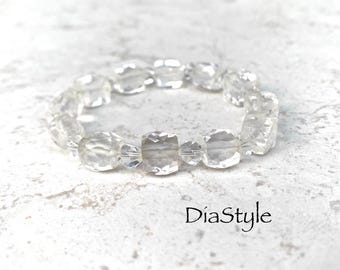 Natural Faceted Quartz Crystal Bracelet, Clear Gemstone Jewelry, Minimalist Style