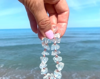 Raw Aquamarine Bracelet, Rough Gemstone Bracelet, Dainty Birthstone Jewelry, Minimalist Gift for Her