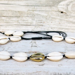 Weiß & Gold Kauri Muschel Choker: Sea Shell Halskette Bild 1