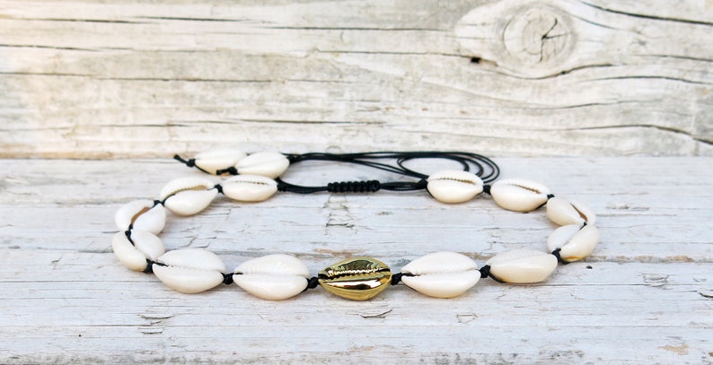 Weiß & Gold Kauri Muschel Choker: Sea Shell Halskette Bild 1