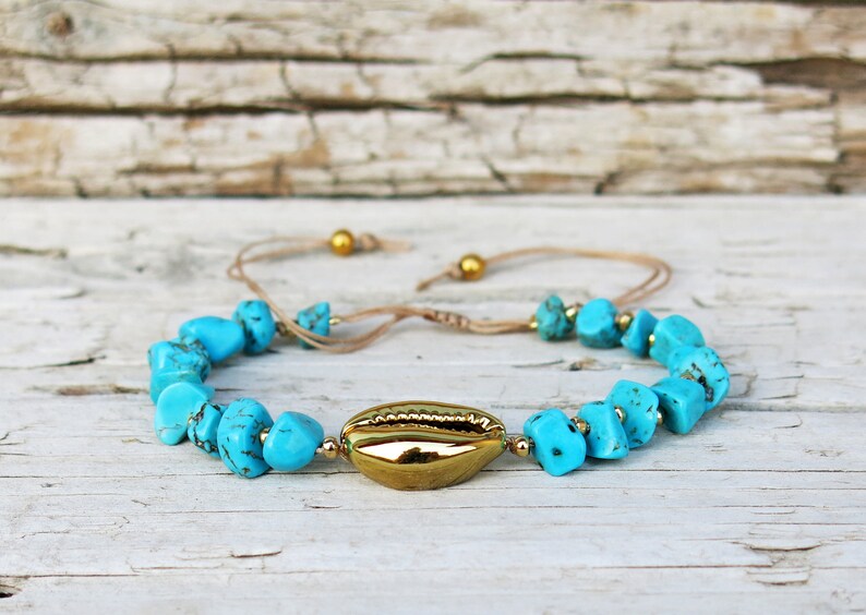 Summer Jewelry Cowrie Shell Jewelry Turquoise Bracelet Gold Cowrie Shell Bracelet Beach Jewelry Cowrie Shell Bracelet