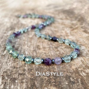 Men&#39;s Fluorite Necklace, Fluorite Jewelry, Natural Stone Jewelry, Faceted Fluorite, Beaded Necklace, Choker Necklace