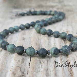 Collier homme en jaspe Kambaba, collier hématite pour homme, collier ras de cou, bijoux en perles pour homme, collier de perles pour homme