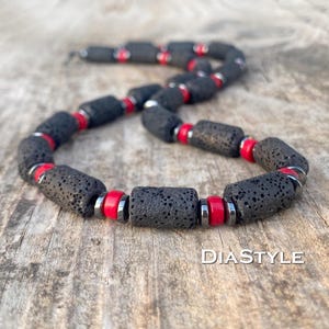 Herren Schwarz Lava Stein Halskette, Herren Stammes-Halskette, Rot Türkis Halskette, Surfer Halskette, Herren Halskette