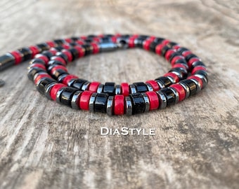 Black Onyx, Turquoise & Hematite Beaded Men's Necklace