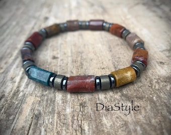 Men's Ocean Jasper Beaded Bracelet – Pyrite & Hematite, Mala Style