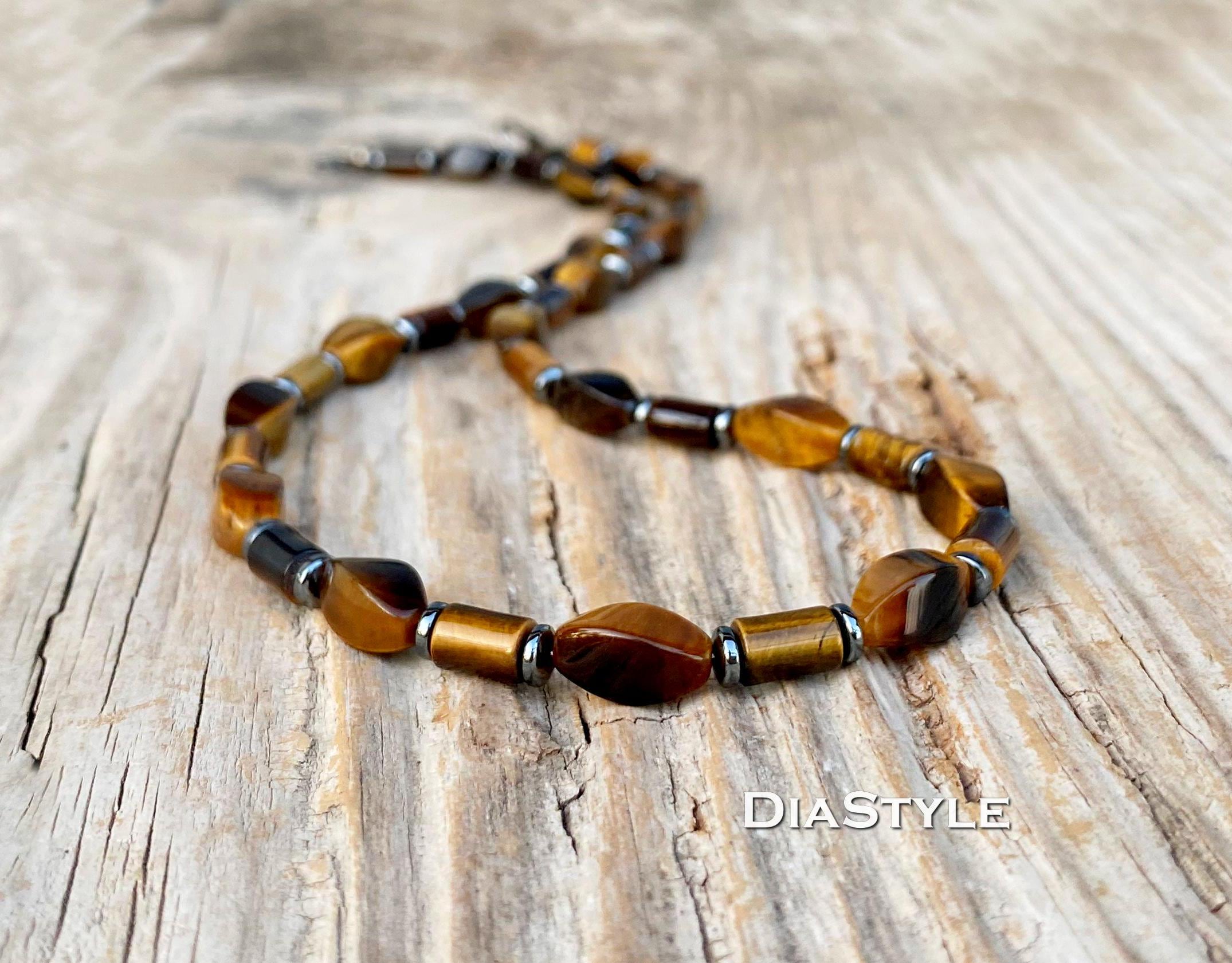 Collier Homme Hématite Et Oeil De Tigre Avec Pendentif Pointe De Lance - Fait Main