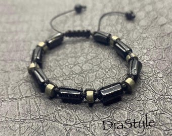 Black Tourmaline Pyrite Adjustable Bracelet – Protection Stone Jewelry