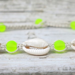 Cowrie Choker, Shell Choker, Hemp Shell Necklace, Cowrie Shell Necklace, Neon Choker, Hemp Choker, Sea Shell Necklace, Shell Jewelry