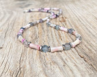 Handmade Beaded Gemstone Necklace – Pink Dolomite & Fluorite