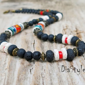 Männer Halskette mit lavafarbenem Stein, Boho Halskette, Herren Perlenkette, Choker Halskette, Tribal Halskette, Surferkette