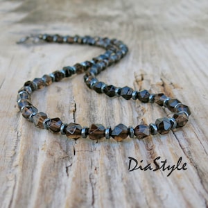 Rookkwartsketting heren, kralenketting heren, edelsteenketting, chokerketting, kralensieraden heren, ketting voor mannen, cadeau voor hem