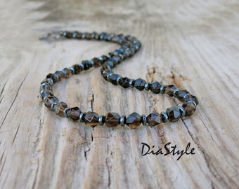 Men's Smoky Quartz Necklace, Men's Beaded Necklace, Gemstone Necklace, Choker Necklace, Men's Beaded Jewelry, Necklace for Men, Gift for Him