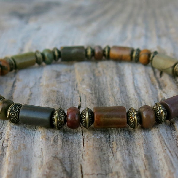 Picasso Jasper Bracelet, Men's Beaded Bracelet, Meditation Bracelet, Mala Yoga Bracelet, Energy Bracelet