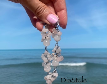 Handmade Rose Quartz Chip Bracelet, Round Bead Crystal Jewelry