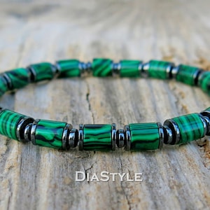 Men&#39;s Green Malachite Bracelet, Mens Beaded Bracelet, Hematite Bracelet, Energy Bracelet, Healing Bracelet