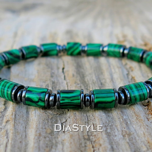 Mens Green Malachite Bracelet, Mens Beaded Bracelet, Hematite Bracelet, Energy Bracelet, Healing Bracelet