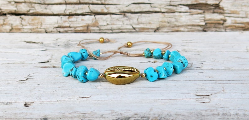 Summer Jewelry Cowrie Shell Jewelry Turquoise Bracelet Gold Cowrie Shell Bracelet Beach Jewelry Cowrie Shell Bracelet