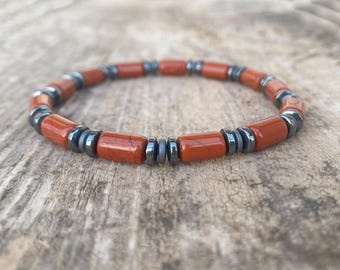 Red Jasper Bracelet – Hematite Beaded Bracelet for Men