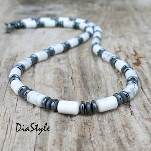 Herren weiße Howlith Halskette, Herren Perlen Halskette, Edelstein Halskette, Choker Halskette, Herren Perlen Schmuck