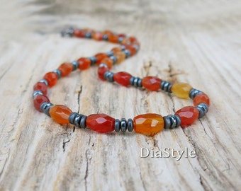 Men's Carnelian Necklace, Men's Beaded Necklace, Gemstone Necklace, Choker Necklace, Men's Beaded Jewelry, Necklace for Men, Gift for Him