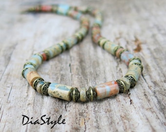 Men's Sea Sediment Jasper Necklace, Mens Beaded Necklace, Gemstone Necklace, Choker Necklace, Mens Beaded Jewelry, Natural Stone Necklace