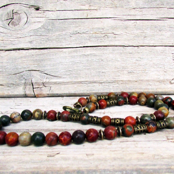 Picasso Jasper Mens Necklace, Beaded Mens Necklace, Multi Color Natural Stone Necklace, Men's Choker Necklace