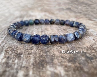 Men's Faceted Iolite Beaded Bracelet: Meditation Yoga Jewelry