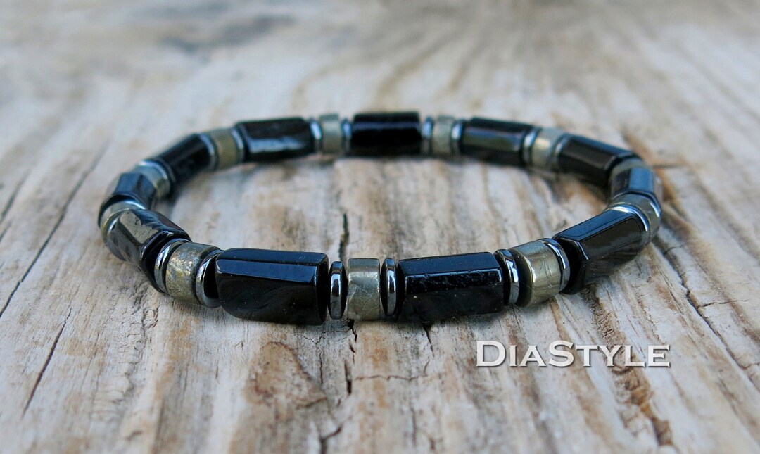 Men's Black Tourmaline Bracelet - Adjustable Stone Bracelet Gift For Him - View #7