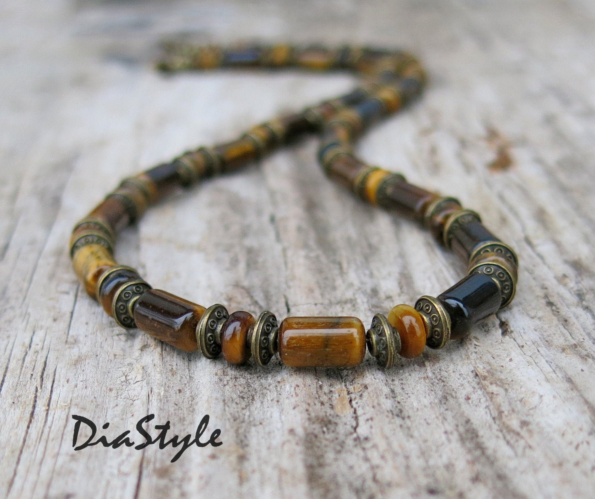 Mens tiger eye bead necklace sale