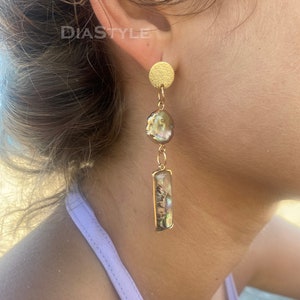 Abalone Earrings, Abalone Mosaic Earrings, Paua Shell Earrings, Shell Dangle Drop Earrings, Paua Shell Jewelry, Sea Shell Earrings