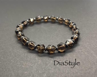 Smoky Quartz Hematite Bracelet, 8mm Faceted Beaded Bracelet for Men