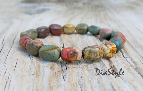 Men's Picasso Jasper Beaded Bracelet: Energy Mala Yoga Jewelry