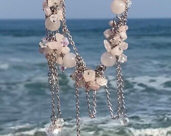 Handmade Rose Quartz Chip Necklace, Crystal Healing Jewelry