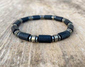 Men's Black Tourmaline, Tourmaline Bracelet, Men's Beaded Pyrite Bracelet, Hematite Bracelet, Energy Bracelet, Mala Yoga Bracelet